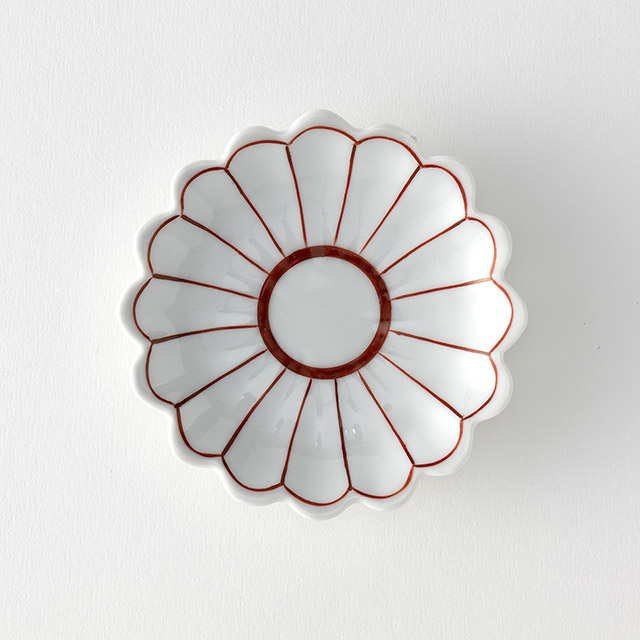 おてしょ皿 菊割 赤