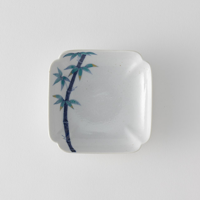 角切四方皿 竹文様 11cm