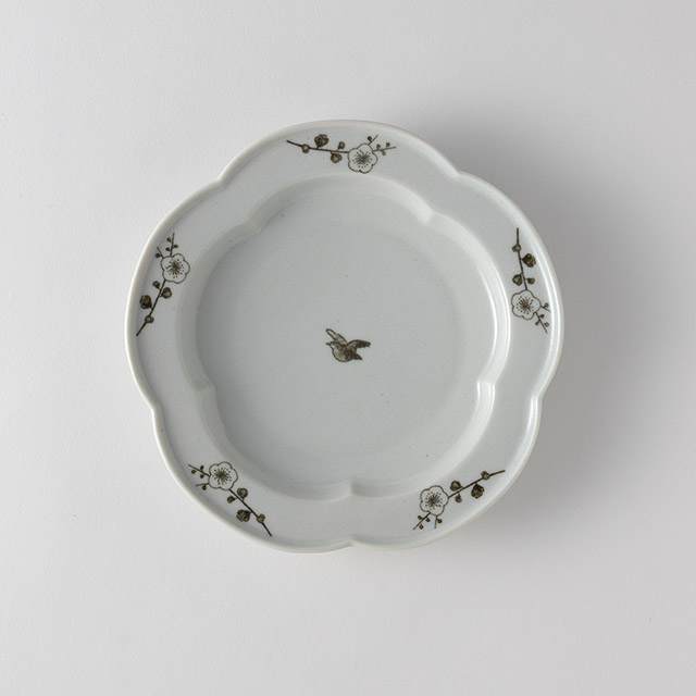 梅花6寸皿 染付茶