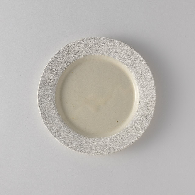 大橋睦 粉引き リム皿18cm