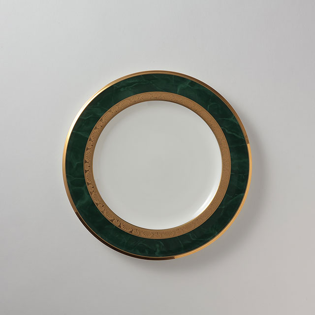 ノリタケ　 22cmプレート　金／緑