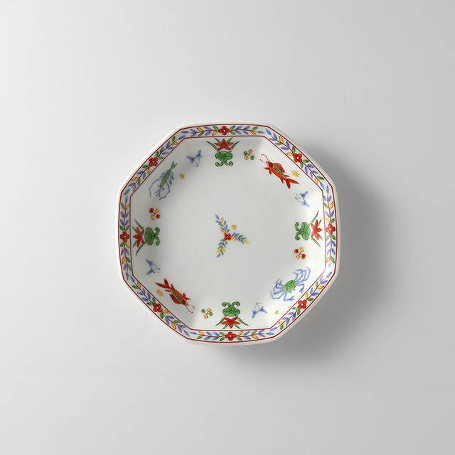 魚藻文　八角皿　14cm