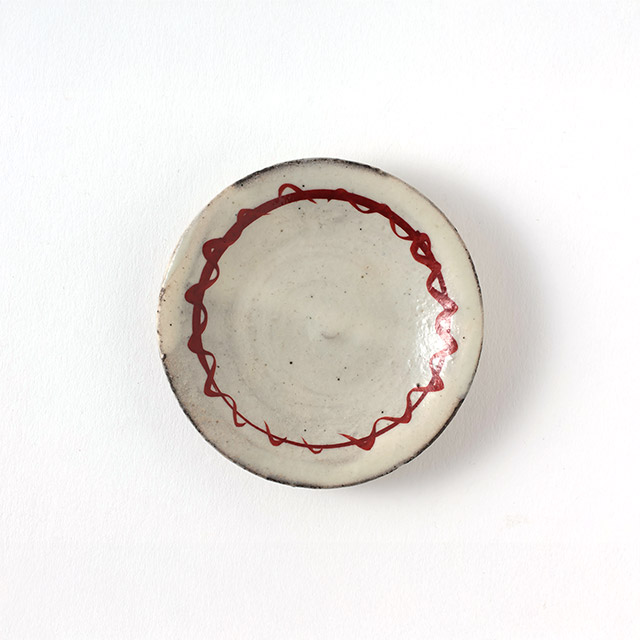 和 ミニ小皿8cm 白/朱ライン