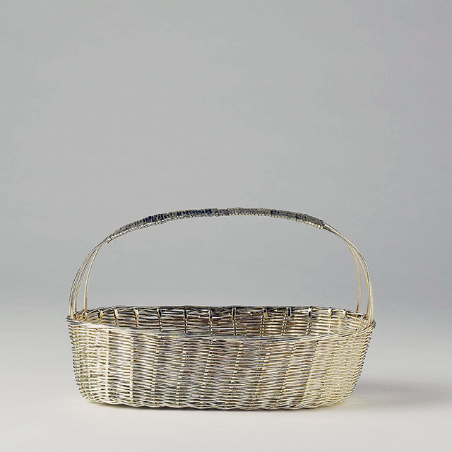 シルバー　編バスケット　手付き