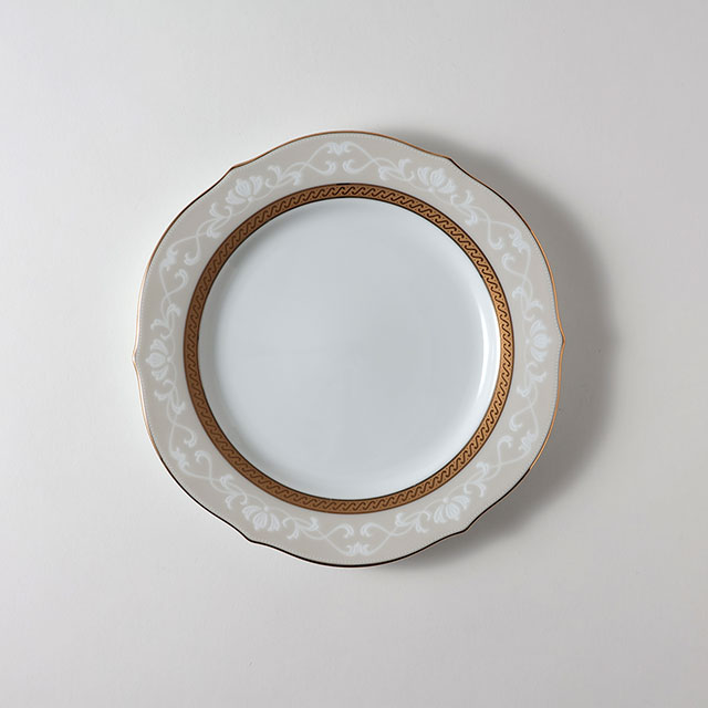 ノリタケ　丸皿（ゴールド）内線白の地絵