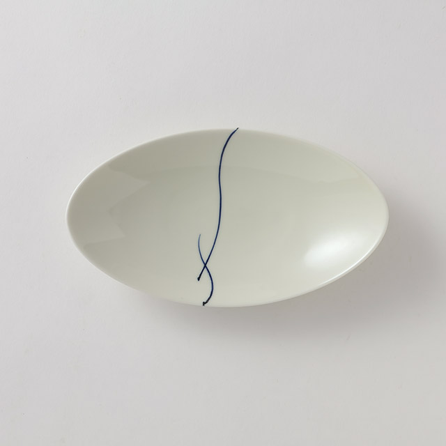和）むすびオーバル小皿　青ライン