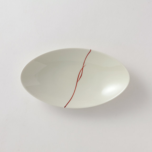 和）むすびオーバル小皿　赤ライン