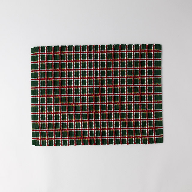 ランチョンマット　緑／赤　格子