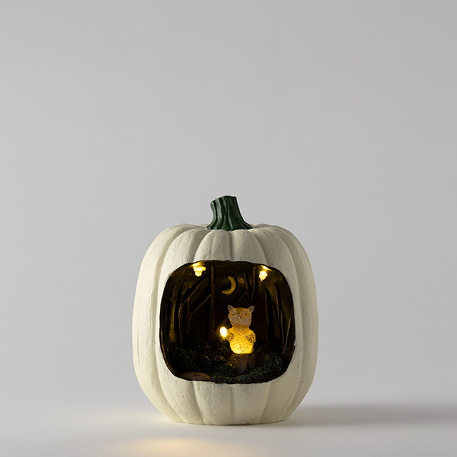 ハロウィン　フクロウと月の白パンプキン