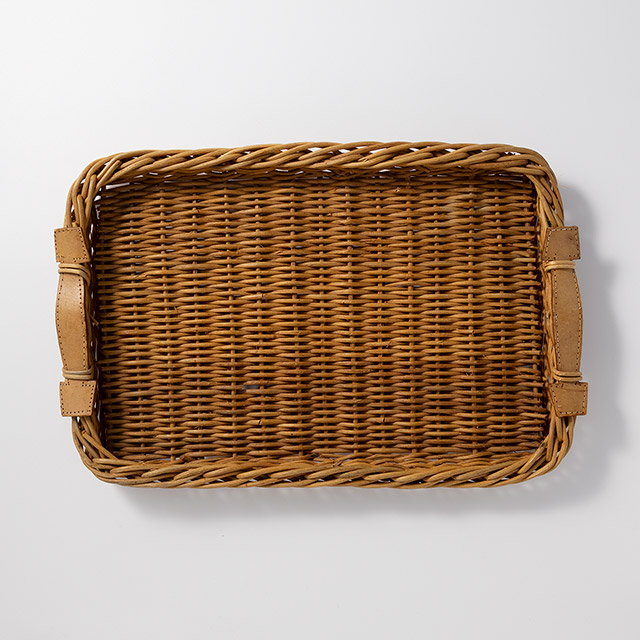 籐トレー 両手皮付き(小)