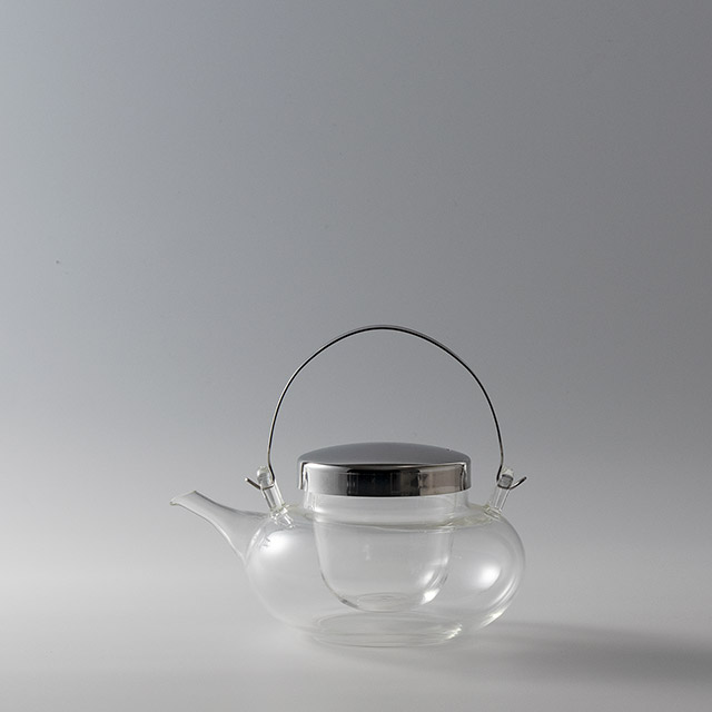 地炉利　ガラスポット　銀蓋