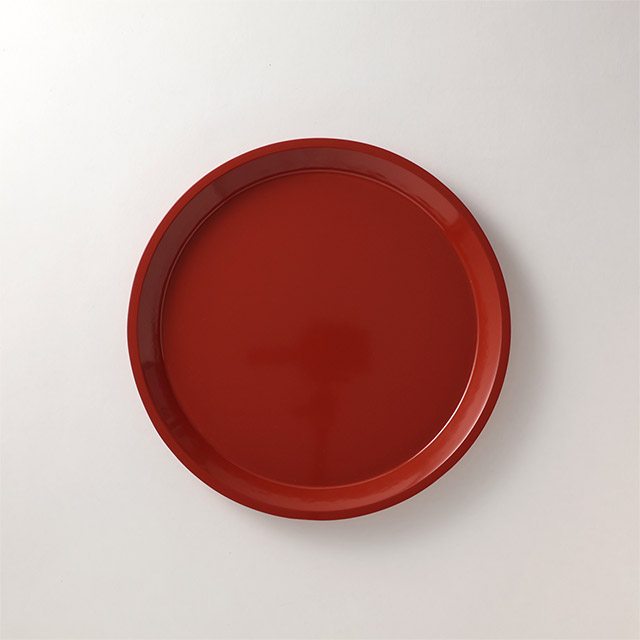 漆 朱色丸盆 洗朱 L