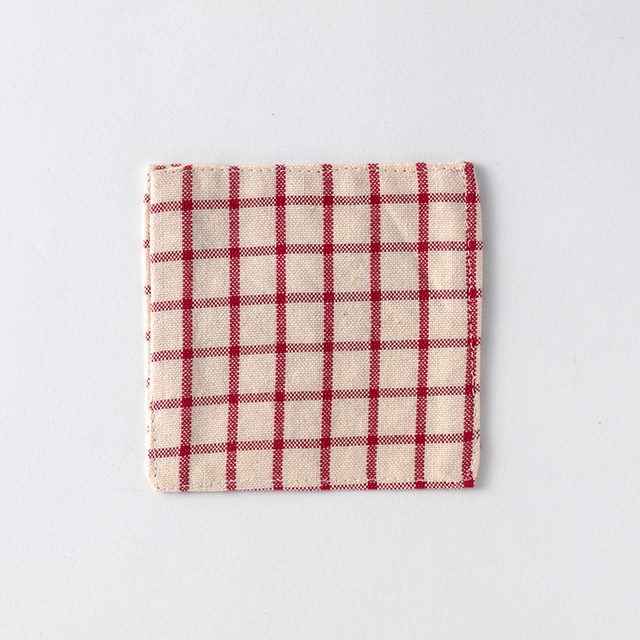 布コースター 綿チェック 赤