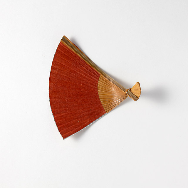 竹和紙張り扇形銘々皿　赤