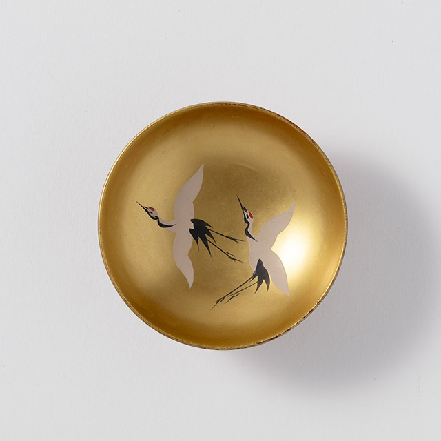 漆盃　朱／金　鶴
