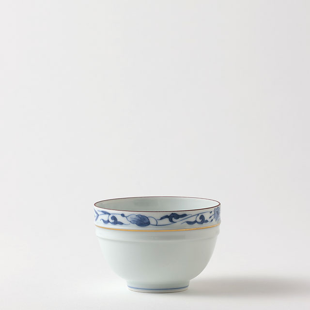 湯呑 升栄 白地縁紺