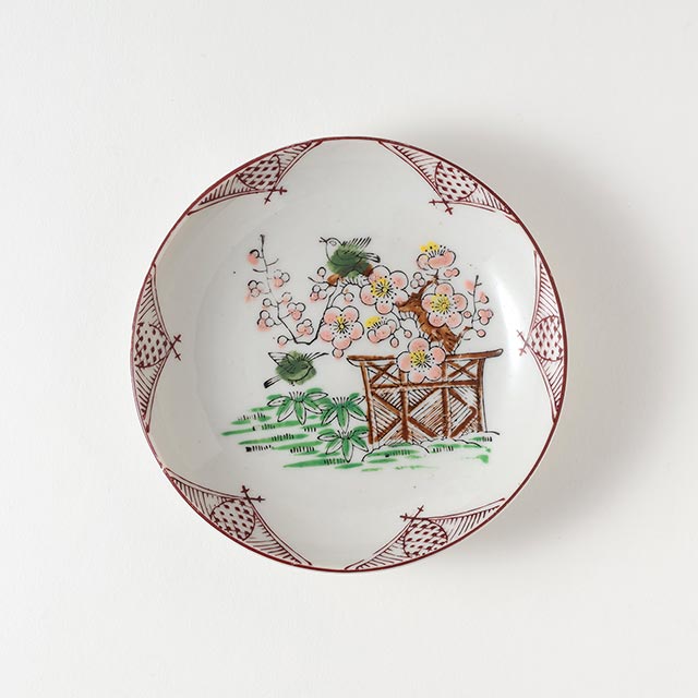 アンティーク 小皿 梅に鳥