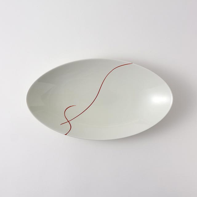 和）むすびオーバル大皿　赤ライン