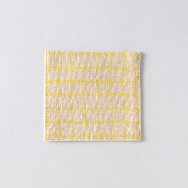 布コースター 綿チェック 黄