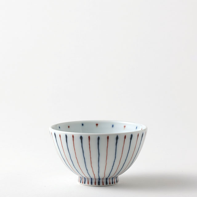 茶碗 紺/朱ストライプ 白山