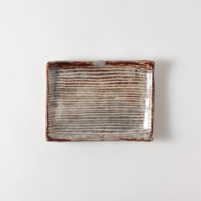 銘々皿 茶/グレーのストライプ
