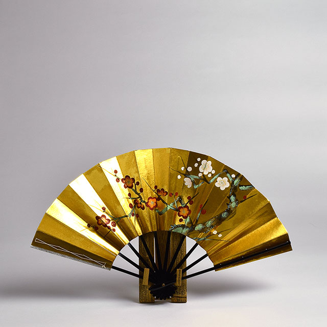 飾り扇 竹黒塗り UME