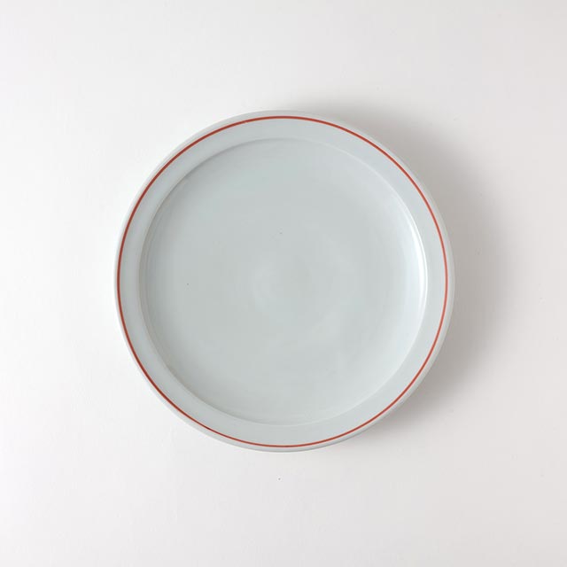 丸皿　白（フチ朱線）21.5cm