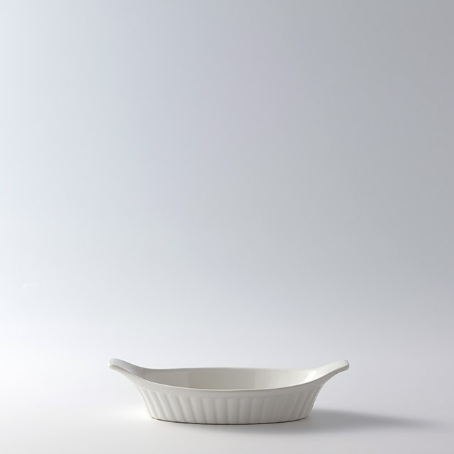 白グラタン皿 ストライプ細