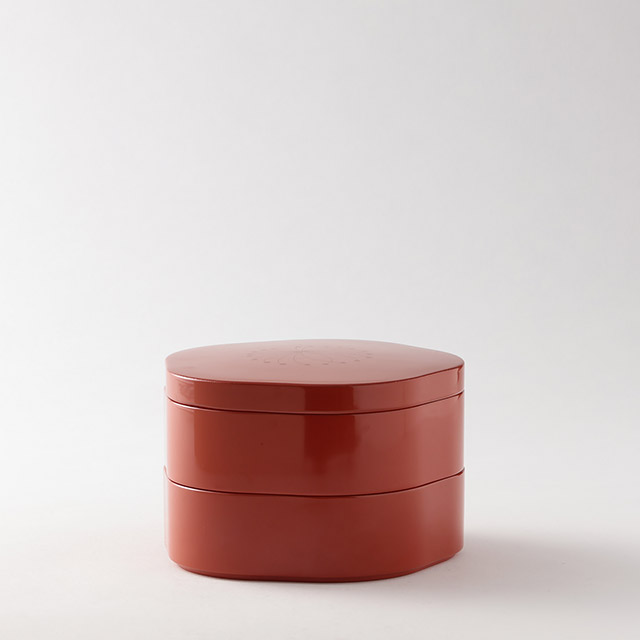 漆 五角形 福梅二段弁当箱 朱(フタ汚れのためOFF)