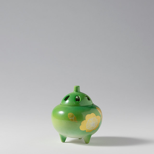 香炉　九谷　金箔梅文（緑）(ｸﾗｼｯｸ50%｜旧3,080円)