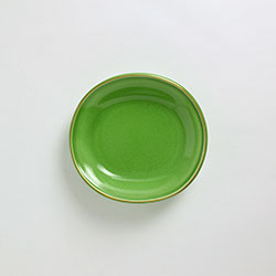 楕円深皿　濃緑　錦