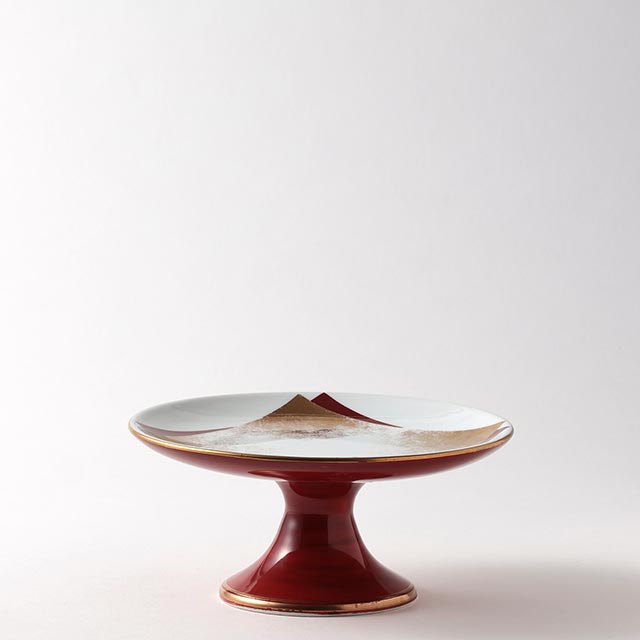 脚付丸皿 脚朱・金朱交差 15.5