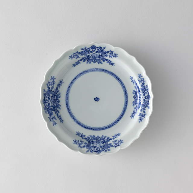 みかわち焼　桔梗渕　唐草リム6寸皿