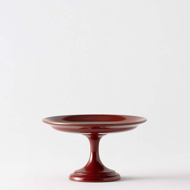 高台祝い皿　越前塗り 茜朱