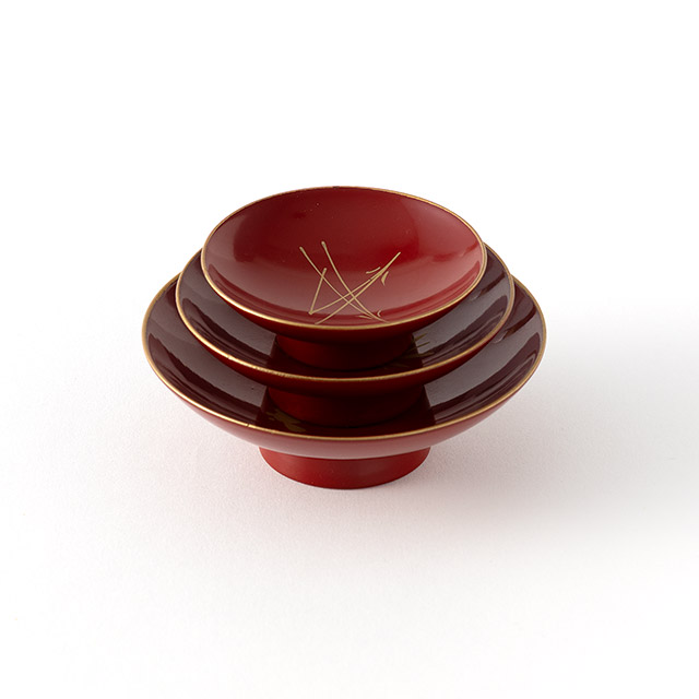 屠蘇器　朱色　金色の松（盃）